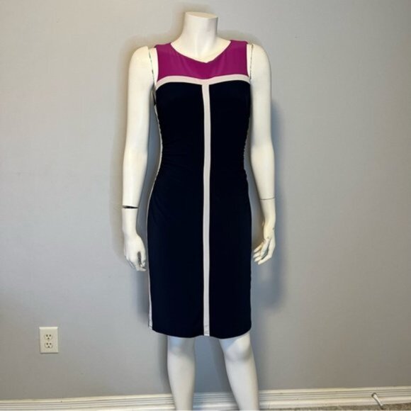 Ralph Lauren ColorBlock Sleeveless Sheath Dress in Navy Blue and Hot Pink - Picture 1 of 12
